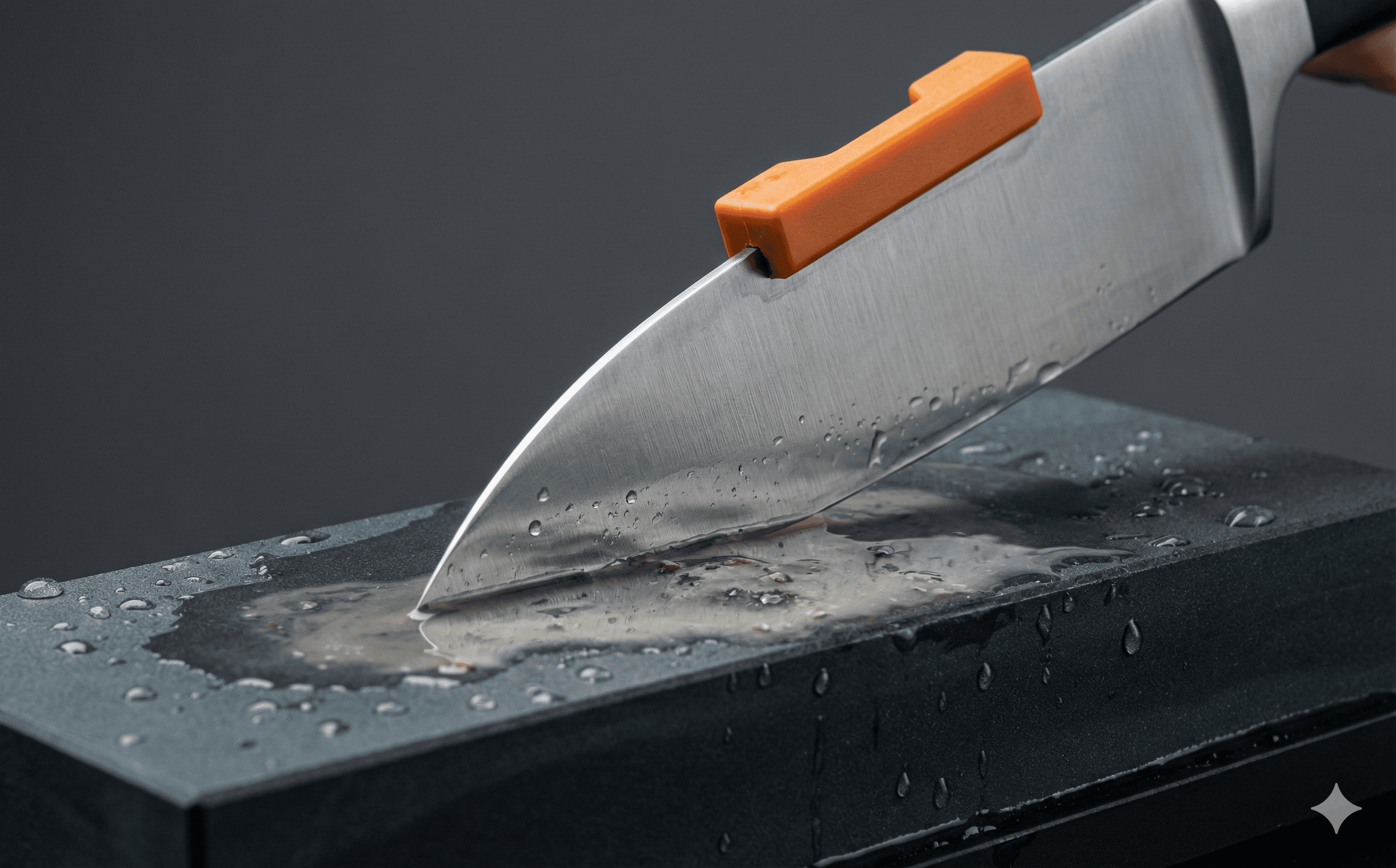 Knife sharpening in progress